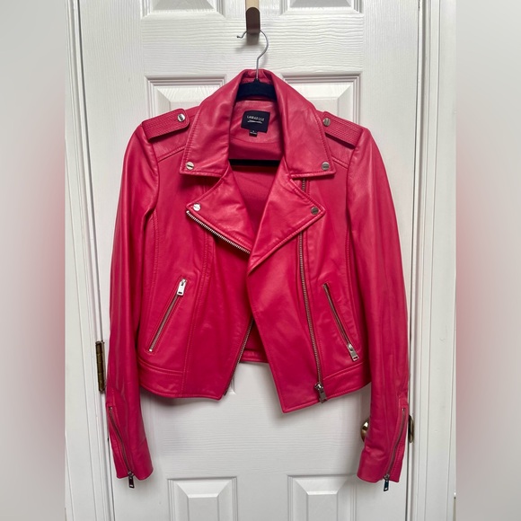 LaMarque Donna Hot Pink Iconic Leather Biker Jacket Women’s Size Small - Picture 2 of 11